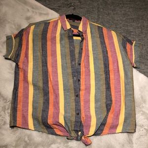 Madewell short sleeve tie front shirt in Rainbow